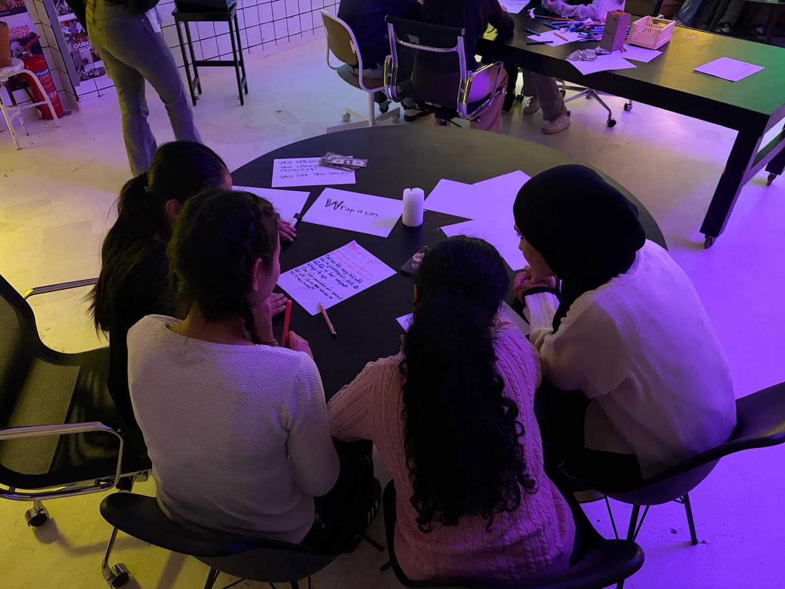 Unga kvinnor i idégenereringsövning under en Changers Hub-workshop