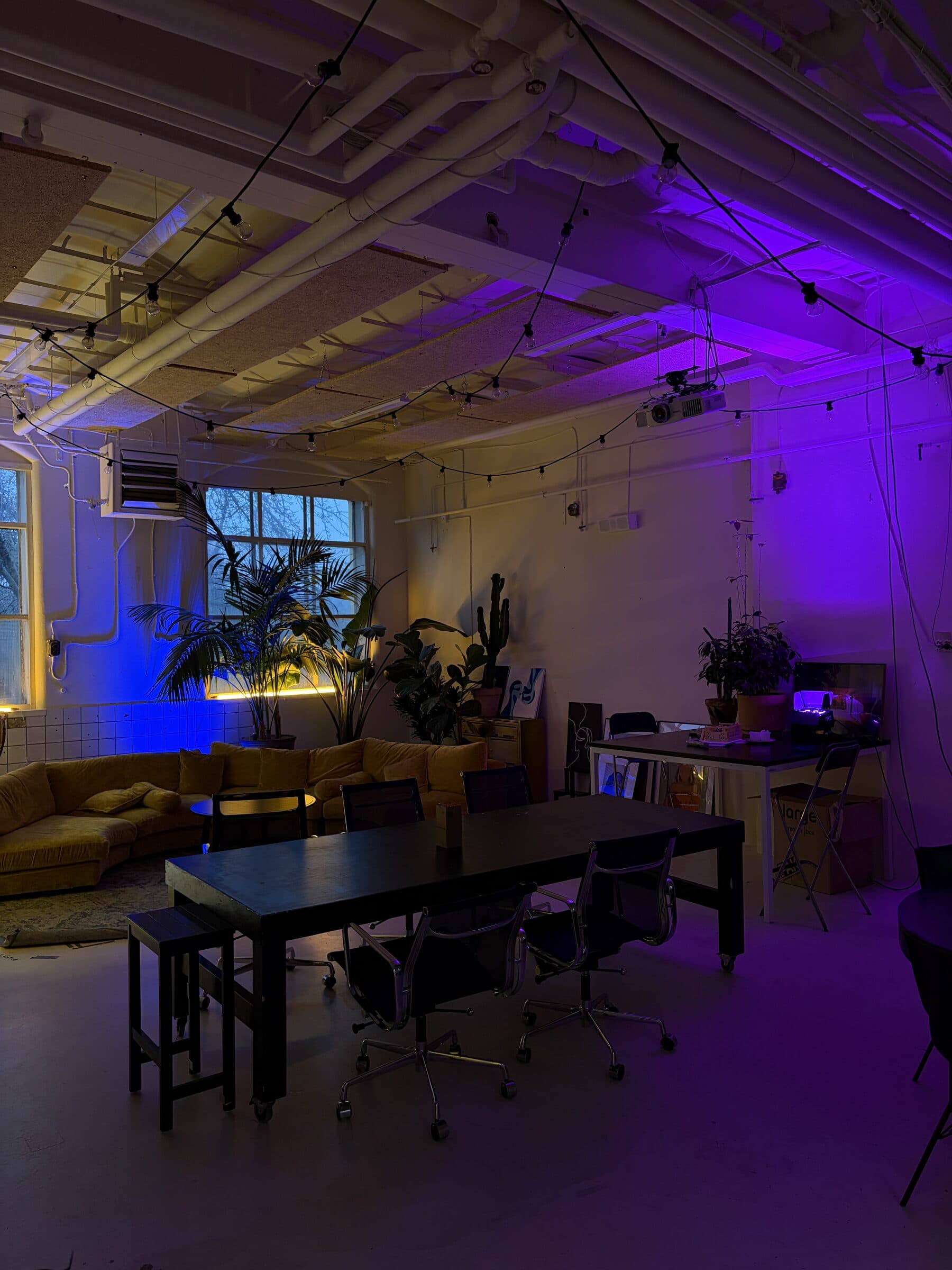 Changers Hub interior — workspace at night